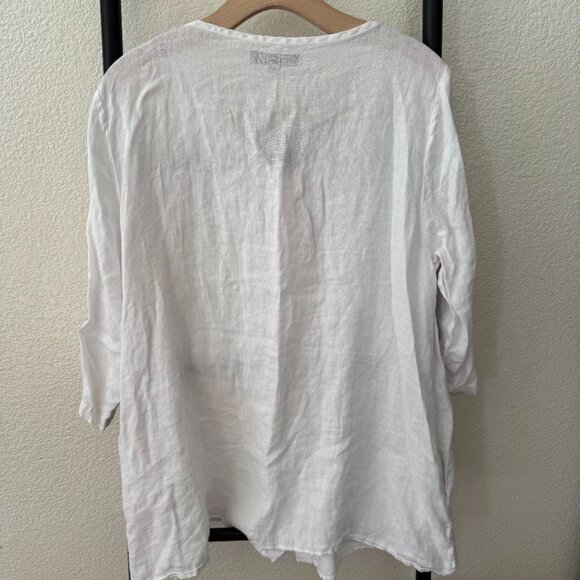 FLAX Lagenlook Linen White Button Down Blouse Size Small - Picture 6 of 6